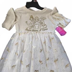 Disney Princess Girls' White and Gold Tulle Dress, Size S 6x, NEW!